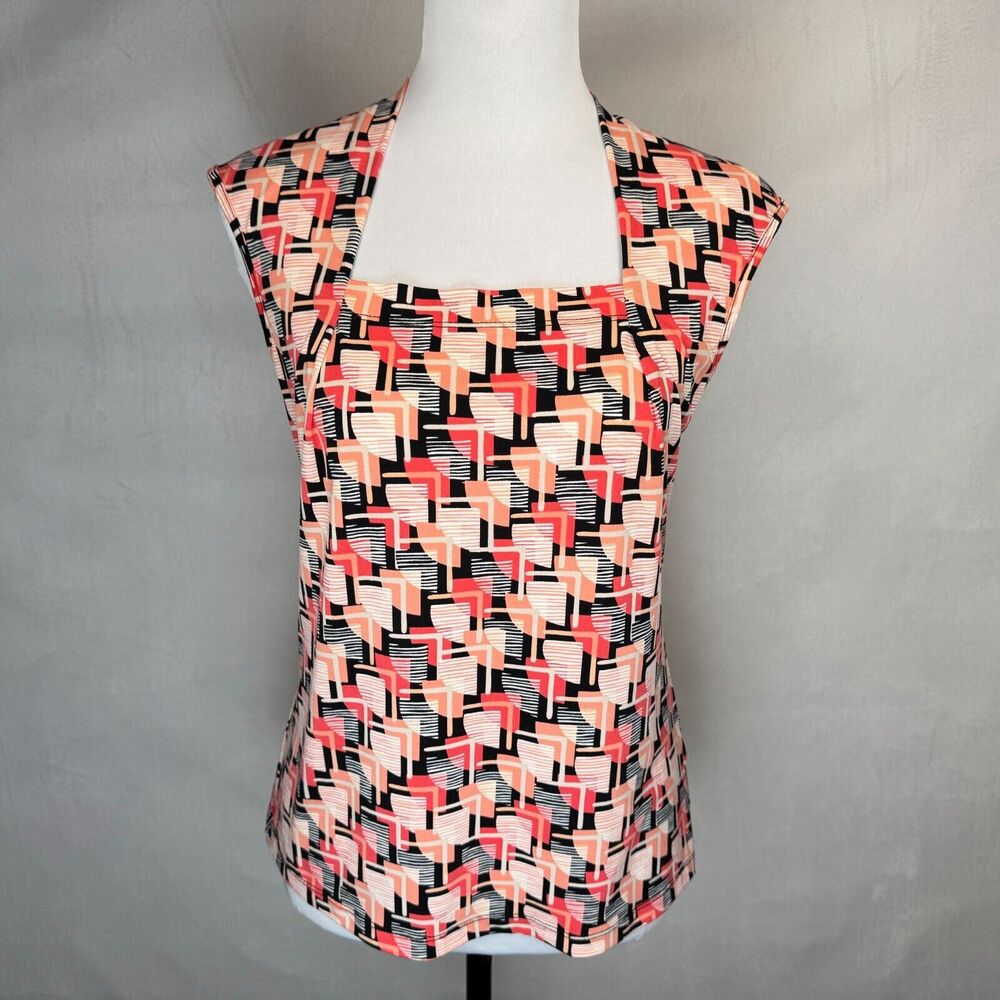Evan Picone Black Label Top Sz S Cap Sleeve Square Neck Beige Red Black